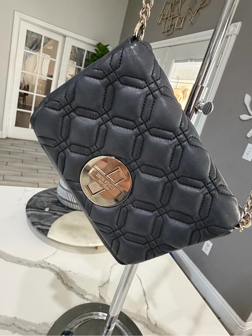 Kate Spade ♠️ Quilted Black Chain-Handle Shoulder Bag